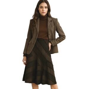 Lena Gabrielle New York Black & Brown Diagonal Stripe ALine Midi Skirt Women’s 8